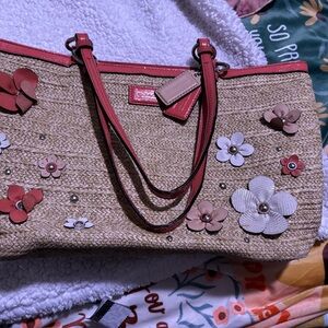Coach Floral Straw Tote